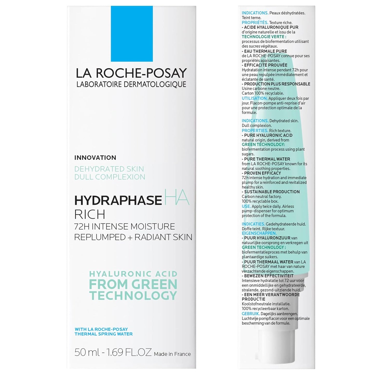 La Roche - Posay Hydraphase HA Rich, Hyaluronic Acid Face Moisturizer for Dry Skin with 72HR Hydration, Oil Free & Non - Comedogenic, 50 ML , 1.69 fl. oz. - 7DAY'S