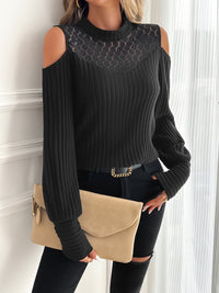 Lace Detail Mock Neck Cold Shoulder T-Shirt - 7DAY'S