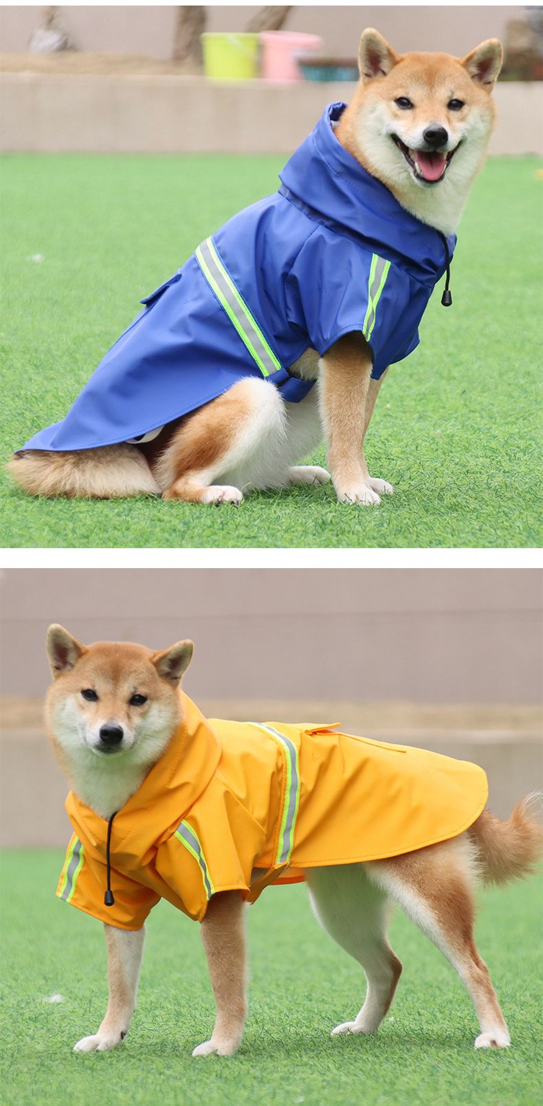 large and small dog raincoat cloak type reflective strip pet raincoat windproof rainproof dog hooded raincoat - 7DAY'S