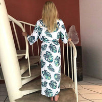 Leaf Print Cover Up Belted Midi Dress Beachwear - 7DAY'S