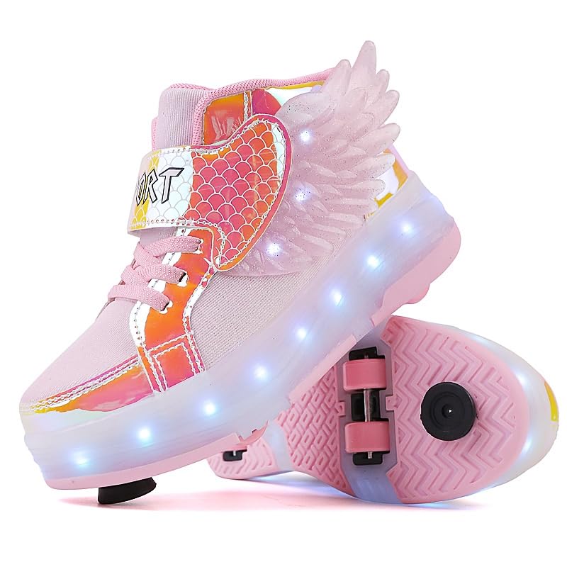 LED Roller Skate Shoes for Kids - Boys Girls Light Up Sneakers with Wheels Indoor/Outdoor Sliding Play - 7DAY'S