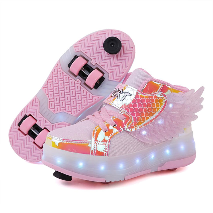 LED Roller Skate Shoes for Kids - Boys Girls Light Up Sneakers with Wheels Indoor/Outdoor Sliding Play - 7DAY'S