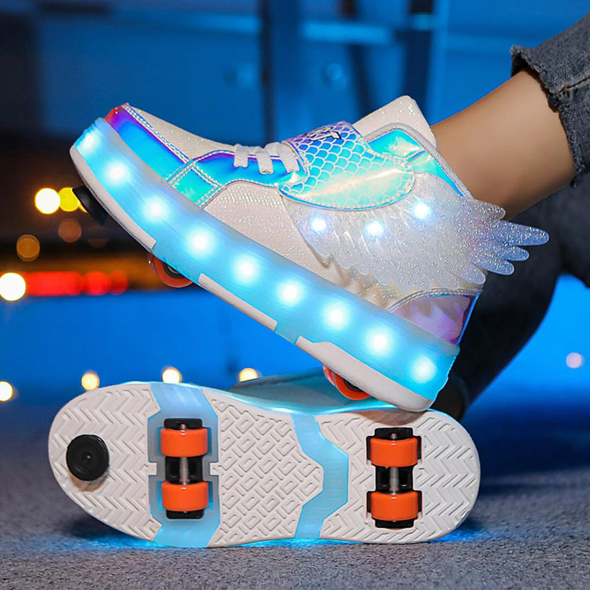LED Roller Skate Shoes for Kids - Boys Girls Light Up Sneakers with Wheels Indoor/Outdoor Sliding Play - 7DAY'S
