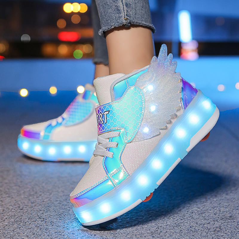 LED Roller Skate Shoes for Kids - Boys Girls Light Up Sneakers with Wheels Indoor/Outdoor Sliding Play - 7DAY'S
