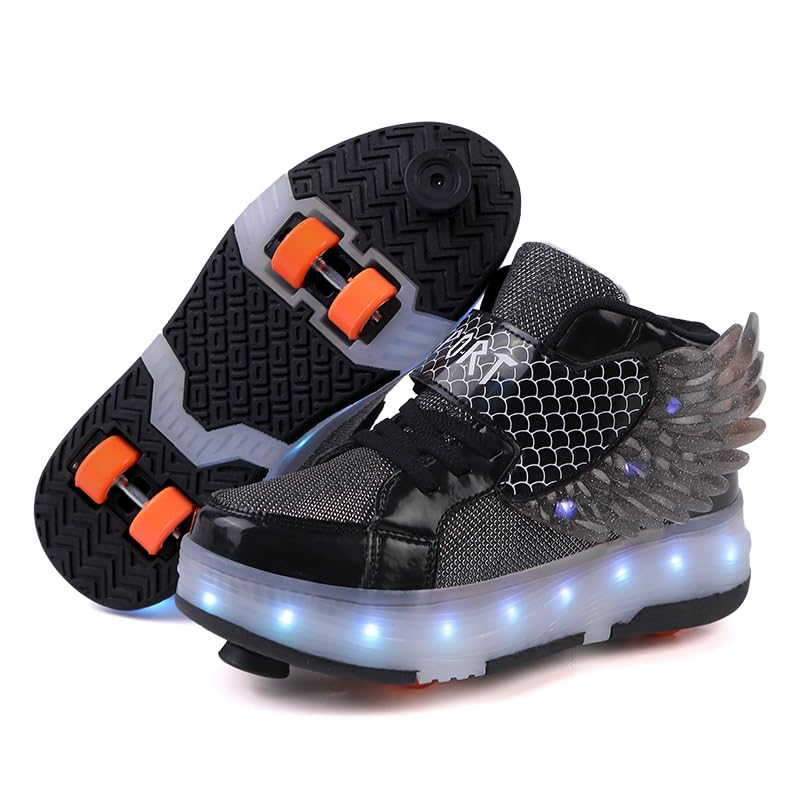 LED Roller Skate Shoes for Kids - Boys Girls Light Up Sneakers with Wheels Indoor/Outdoor Sliding Play - 7DAY'S