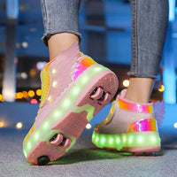 LED Roller Skate Shoes for Kids - Boys Girls Light Up Sneakers with Wheels Indoor/Outdoor Sliding Play - 7DAY'S
