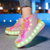 LED Roller Skate Shoes for Kids - Boys Girls Light Up Sneakers with Wheels Indoor/Outdoor Sliding Play - 7DAY'S