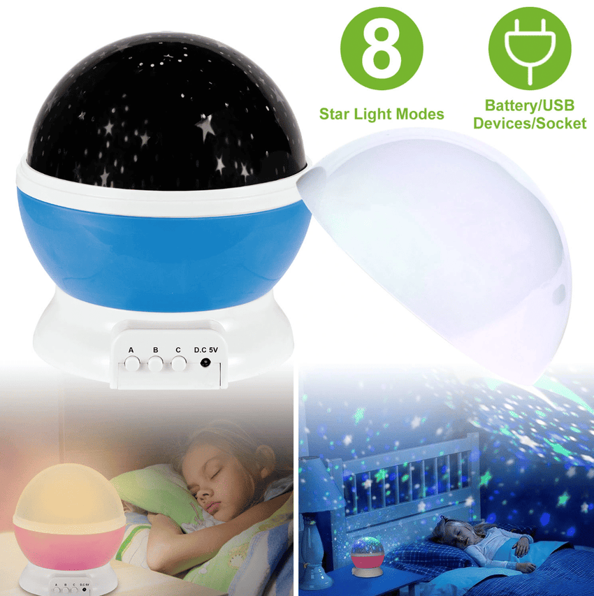 LED Star Sky Projector Night Light Kids Rotating Starry Night Lamp USB Sleep Light Xmas Gift - 7DAY'S