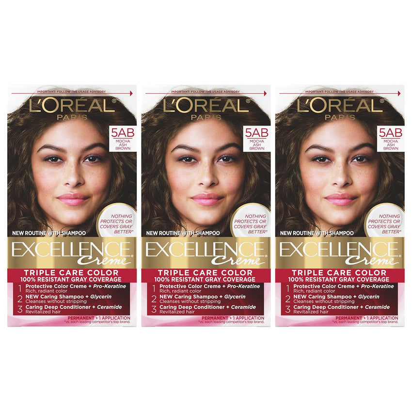 L'Oreal Paris Excellence Creme Permanent Hair Color, 4 Dark Brown, 100 percent Gray Coverage Hair Dye, Pack of 1 - 7DAY'S