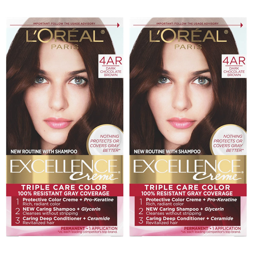 L'Oreal Paris Excellence Creme Permanent Hair Color, 4 Dark Brown, 100 percent Gray Coverage Hair Dye, Pack of 1 - 7DAY'S
