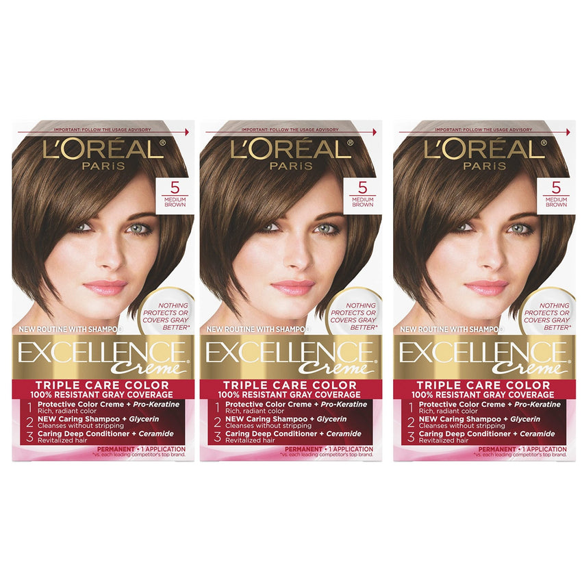 L'Oreal Paris Excellence Creme Permanent Hair Color, 4 Dark Brown, 100 percent Gray Coverage Hair Dye, Pack of 1 - 7DAY'S