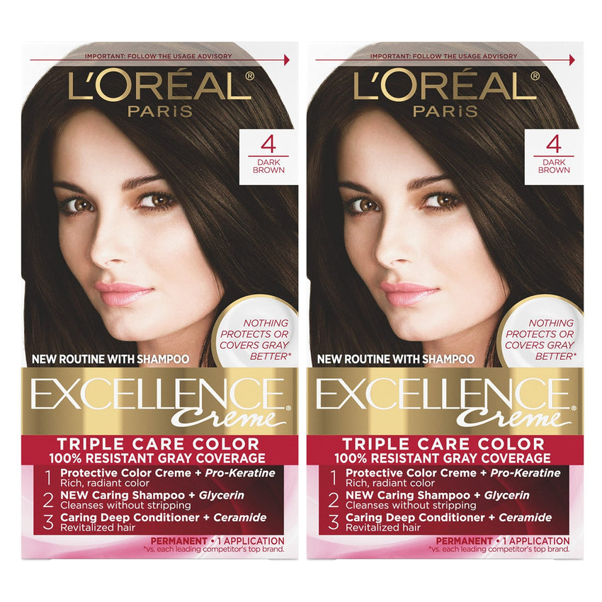 L'Oreal Paris Excellence Creme Permanent Hair Color, 4 Dark Brown, 100 percent Gray Coverage Hair Dye, Pack of 1 - 7DAY'S