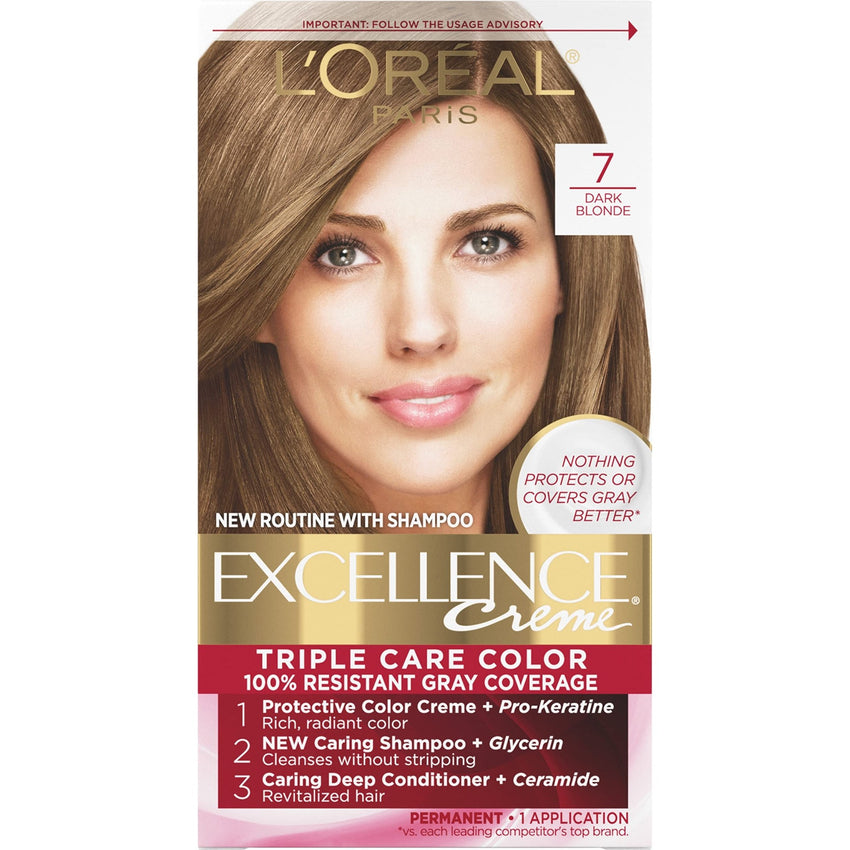 L'Oreal Paris Excellence Creme Permanent Hair Color, 4 Dark Brown, 100 percent Gray Coverage Hair Dye, Pack of 1 - 7DAY'S