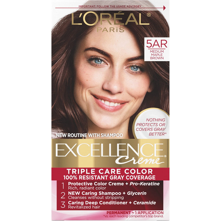 L'Oreal Paris Excellence Creme Permanent Hair Color, 4 Dark Brown, 100 percent Gray Coverage Hair Dye, Pack of 1 - 7DAY'S