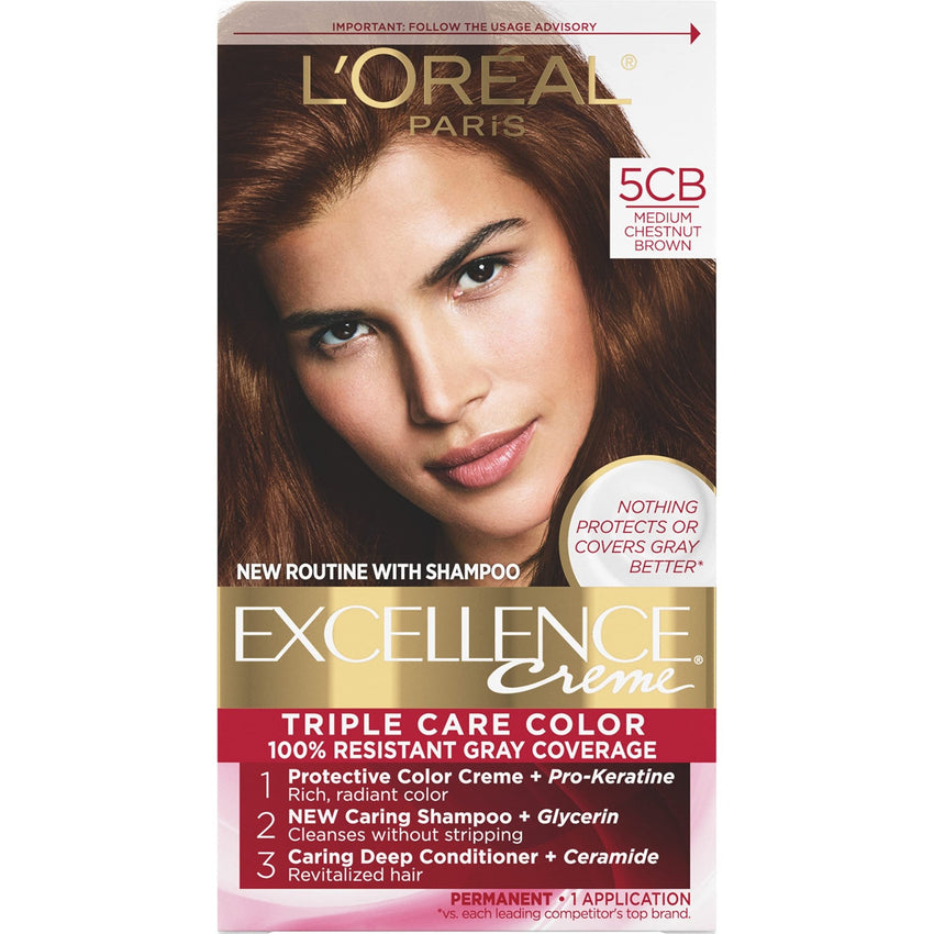 L'Oreal Paris Excellence Creme Permanent Hair Color, 4 Dark Brown, 100 percent Gray Coverage Hair Dye, Pack of 1 - 7DAY'S