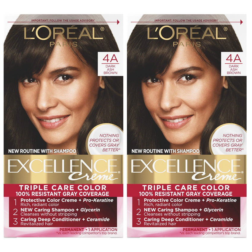 L'Oreal Paris Excellence Creme Permanent Hair Color, 4 Dark Brown, 100 percent Gray Coverage Hair Dye, Pack of 1 - 7DAY'S