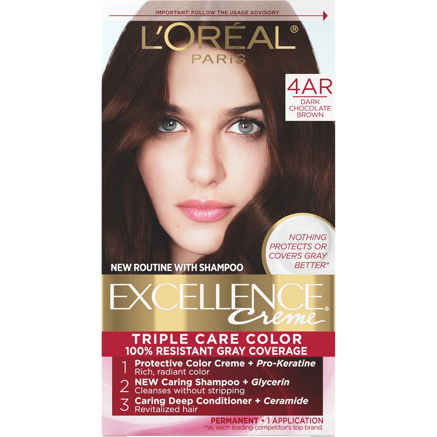 L'Oreal Paris Excellence Creme Permanent Hair Color, 4 Dark Brown, 100 percent Gray Coverage Hair Dye, Pack of 1 - 7DAY'S