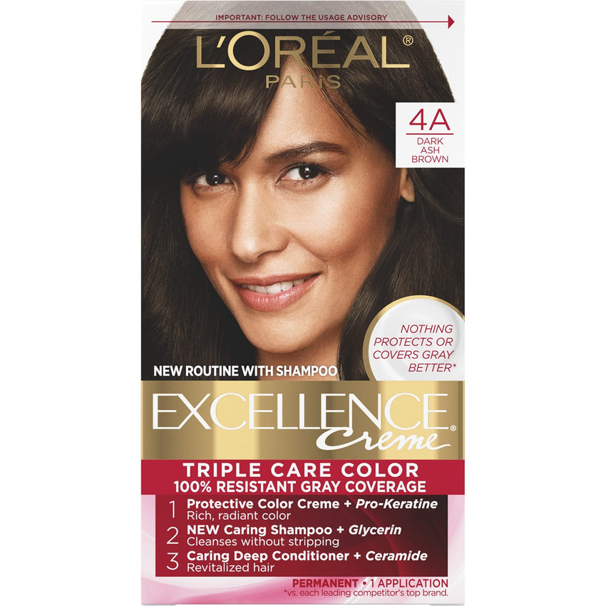 L'Oreal Paris Excellence Creme Permanent Hair Color, 4 Dark Brown, 100 percent Gray Coverage Hair Dye, Pack of 1 - 7DAY'S