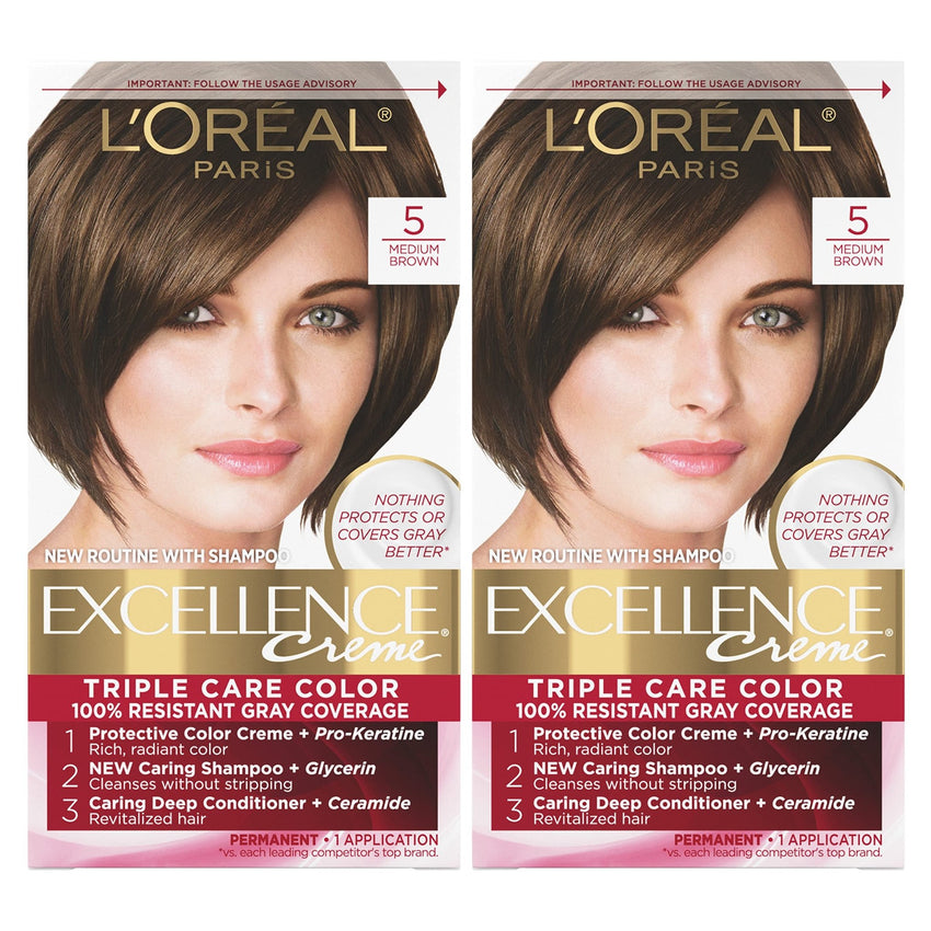 L'Oreal Paris Excellence Creme Permanent Hair Color, 4 Dark Brown, 100 percent Gray Coverage Hair Dye, Pack of 1 - 7DAY'S