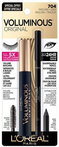 L'Oreal Paris Makeup Voluminous Original Volume Building Mascara, Blackest Black, 0.28 fl; Oz, 1 Count - 7DAY'S