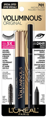 L'Oreal Paris Makeup Voluminous Original Volume Building Mascara, Blackest Black, 0.28 fl; Oz, 1 Count - 7DAY'S