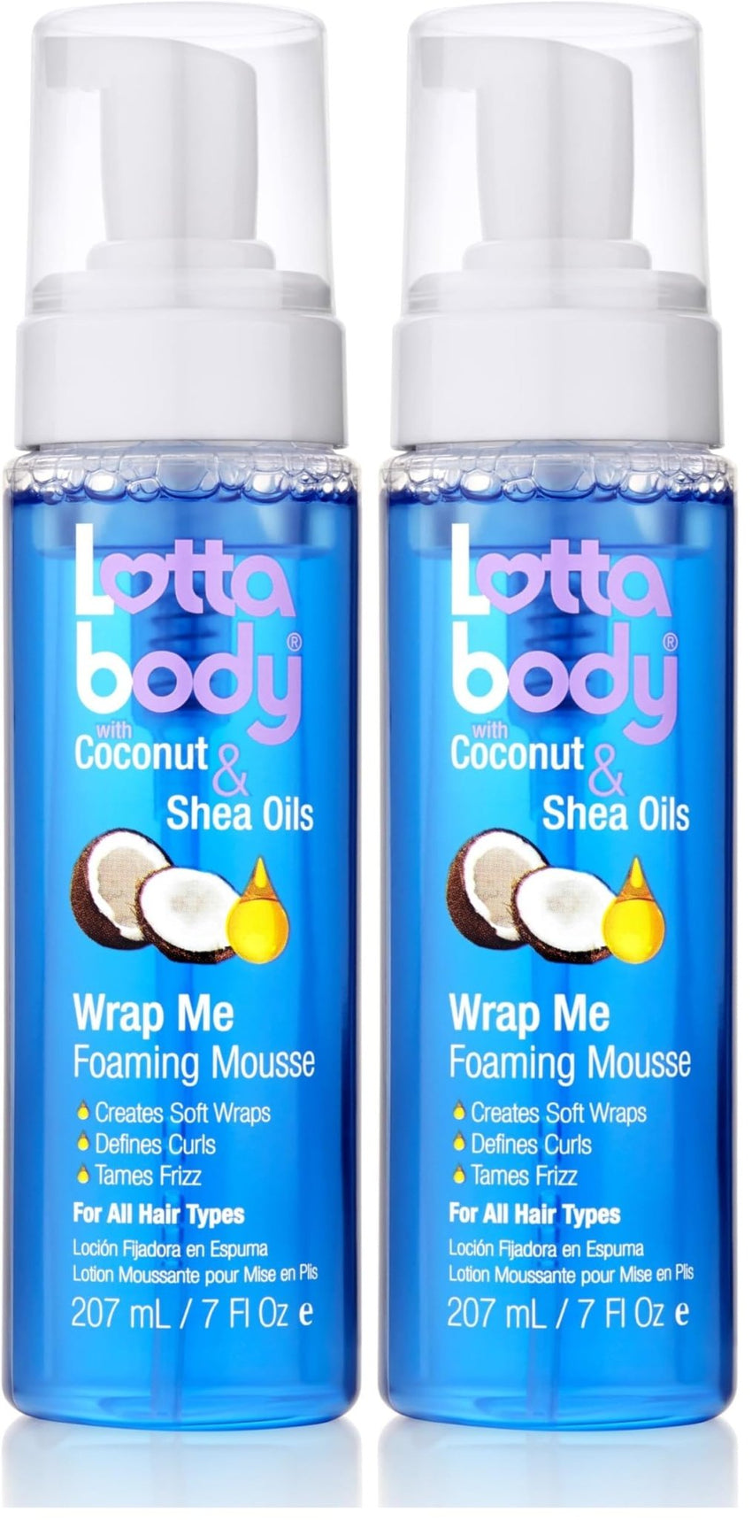 Lottabody Coconut Oil and Shea Wrap Me Foaming Curl Mousse , Creates Soft Wraps, Hair Mousse for Curly Hair, Defines Curls, Anti Frizz, 7 Fl Oz - 7DAY'S