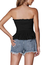 LYANER Women's Frill Shirred Ruffle Hem Strapless Tube Top Sleeveless Pleated Peplum Bandeau Blouse - 7DAY'S