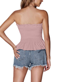 LYANER Women's Frill Shirred Ruffle Hem Strapless Tube Top Sleeveless Pleated Peplum Bandeau Blouse - 7DAY'S