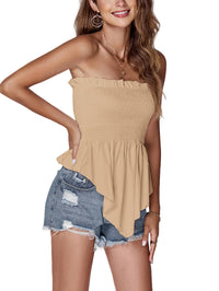 LYANER Women's Frill Shirred Ruffle Hem Strapless Tube Top Sleeveless Pleated Peplum Bandeau Blouse - 7DAY'S