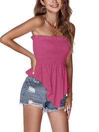 LYANER Women's Frill Shirred Ruffle Hem Strapless Tube Top Sleeveless Pleated Peplum Bandeau Blouse - 7DAY'S