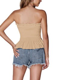 LYANER Women's Frill Shirred Ruffle Hem Strapless Tube Top Sleeveless Pleated Peplum Bandeau Blouse - 7DAY'S