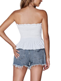 LYANER Women's Frill Shirred Ruffle Hem Strapless Tube Top Sleeveless Pleated Peplum Bandeau Blouse - 7DAY'S
