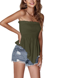 LYANER Women's Frill Shirred Ruffle Hem Strapless Tube Top Sleeveless Pleated Peplum Bandeau Blouse - 7DAY'S