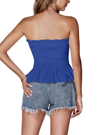 LYANER Women's Frill Shirred Ruffle Hem Strapless Tube Top Sleeveless Pleated Peplum Bandeau Blouse - 7DAY'S