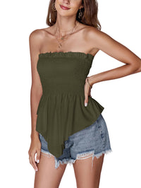 LYANER Women's Frill Shirred Ruffle Hem Strapless Tube Top Sleeveless Pleated Peplum Bandeau Blouse - 7DAY'S