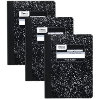 Mead Composition Notebook, 3 Pack, Wide Ruled Paper, 7 - 1/2" x 9 - 3/4", 100 Sheets per Comp Book, Black Marble (38301) - 7DAY'S