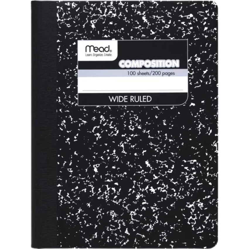 Mead Composition Notebook, 3 Pack, Wide Ruled Paper, 7 - 1/2" x 9 - 3/4", 100 Sheets per Comp Book, Black Marble (38301) - 7DAY'S