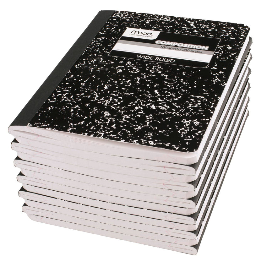 Mead Composition Notebook, 3 Pack, Wide Ruled Paper, 7 - 1/2" x 9 - 3/4", 100 Sheets per Comp Book, Black Marble (38301) - 7DAY'S