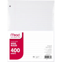 Mead Loose Leaf Paper, Wide Ruled Filler Notebook Paper, 8" x 10 - 1/2", 200 Sheets, Fits 3 - Ring Binder (15200) - 7DAY'S