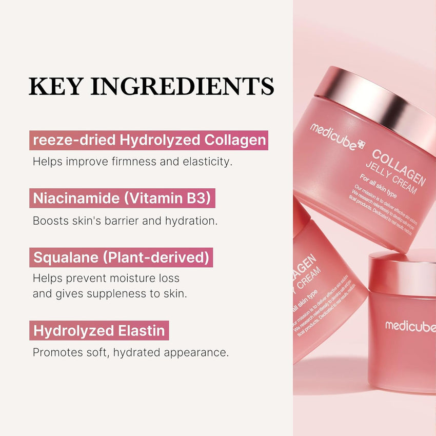medicube Collagen Jelly Cream - Niacinamide & Freeze - Dried Hydrolyzed Collagen - Boosts skin barrier hydration & gives 24h Glow & Firmer looking skin | No artificial color, Korean skincare (3.71 fl.oz.) - 7DAY'S