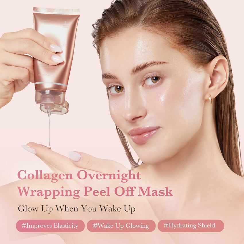 medicube Collagen Overnight Wrapping Peel Off Facial Mask Pack - Elasticity & Hydration Care, Reduces Sagging & Dullness - Hydrolyzed Collagen For Glowing Skin - Korean Skin Care, 2.53 fl.oz - 7DAY'S