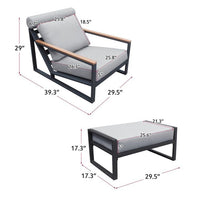 Modern Aluminum Lounge Chairs Sets; Outdoor Furniture Reclining with Ottoman; Cushions and Side Table - 7DAY'S