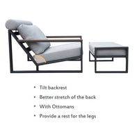 Modern Aluminum Lounge Chairs Sets; Outdoor Furniture Reclining with Ottoman; Cushions and Side Table - 7DAY'S