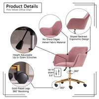 Modern Velvet Fabric Material Adjustable Height 360 revolving Home Office Chair with Gold Metal Legs and Universal Wheels for Indoor - 7DAY'S