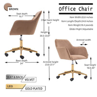 Modern Velvet Fabric Material Adjustable Height 360 revolving Home Office Chair with Gold Metal Legs and Universal Wheels for Indoor - 7DAY'S