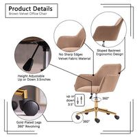 Modern Velvet Fabric Material Adjustable Height 360 revolving Home Office Chair with Gold Metal Legs and Universal Wheels for Indoor - 7DAY'S