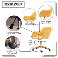 Modern Velvet Fabric Material Adjustable Height 360 revolving Home Office Chair with Gold Metal Legs and Universal Wheels for Indoor - 7DAY'S