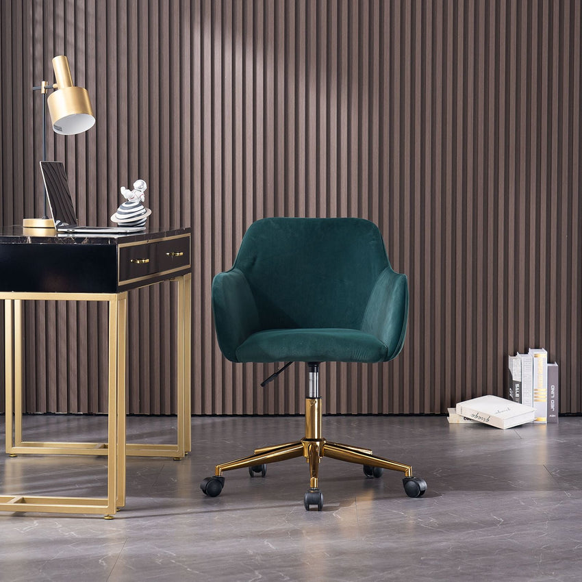 Modern Velvet Fabric Material Adjustable Height 360 revolving Home Office Chair with Gold Metal Legs and Universal Wheels for Indoor - 7DAY'S