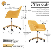 Modern Velvet Fabric Material Adjustable Height 360 revolving Home Office Chair with Gold Metal Legs and Universal Wheels for Indoor - 7DAY'S