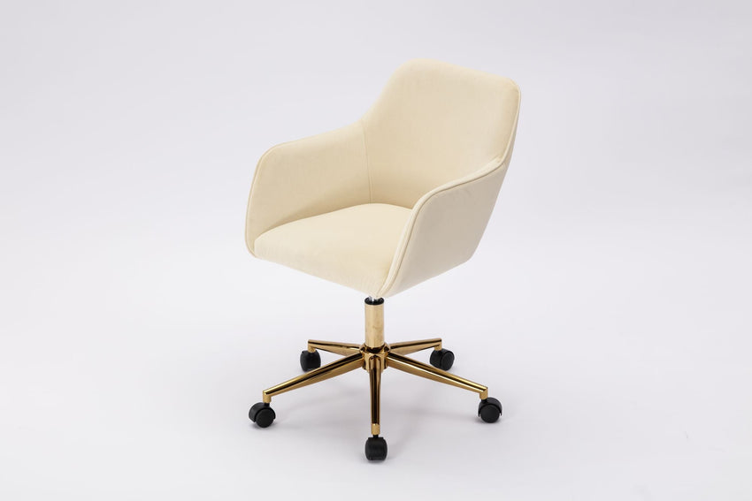 Modern Velvet Fabric Material Adjustable Height 360 revolving Home Office Chair with Gold Metal Legs and Universal Wheels for Indoor - 7DAY'S